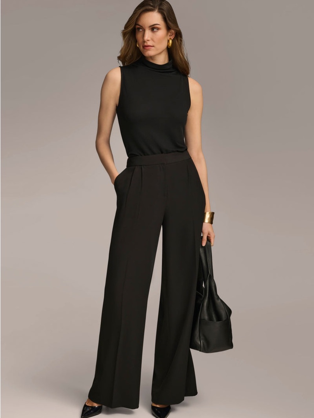 Donna Karan Black Wide-Leg High-Rise Trousers